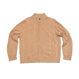 Brooks Brothers Men's XL Italian Cashmere Full Zip Sweater - Camel Cable Knit